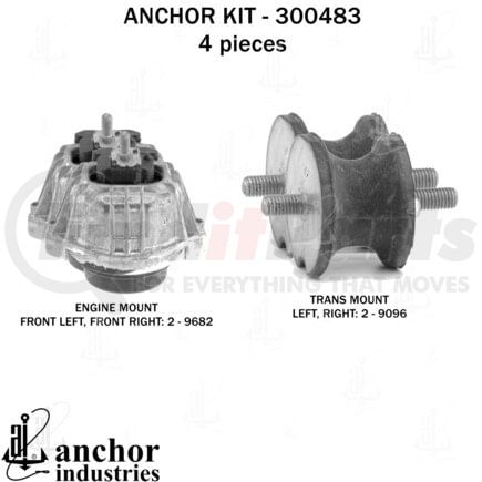 Anchor Motor Mounts 300483 Engine Mount Kit - 4-Piece Kit, for 2009-2011 BMW 328i xDrive 3.0L