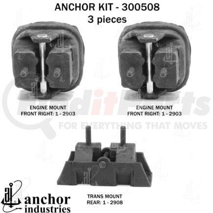 Anchor Motor Mounts 300508 Engine Mount Kit - 3-Piece Kit, for 1998-2004 Chrysler 300M