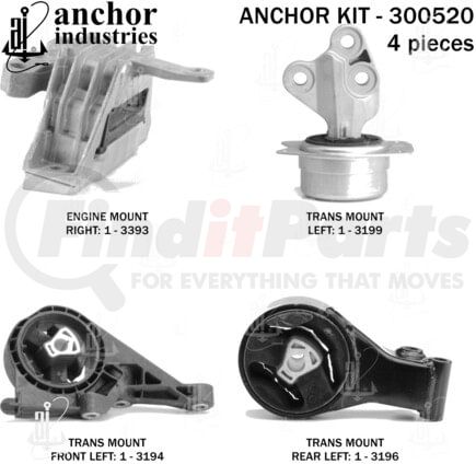 Anchor Motor Mounts 300520 Engine Mount Kit - 4-Piece Kit, for 2014-2016 Chevrolet Impala
