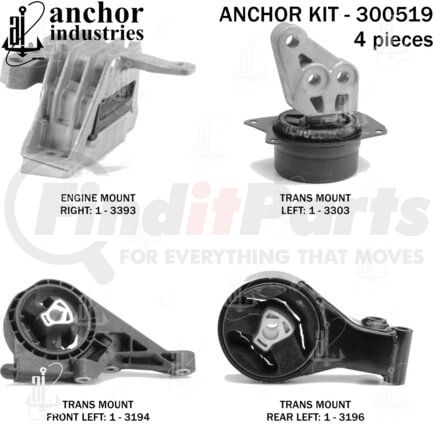 Anchor Motor Mounts 300519 Engine Mount Kit - 4-Piece Kit, for 2017-2019 Chevrolet Impala