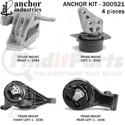 Anchor Motor Mounts 300521 Engine Mount Kit - 4-Piece Kit, for 2013-2015 Chevrolet Malibu