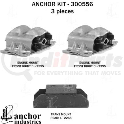 Anchor Motor Mounts 300556 Engine Mount Kit - 3-Piece Kit, Automatic Transmission, for 1973-1981 Chevrolet GMC Suburban