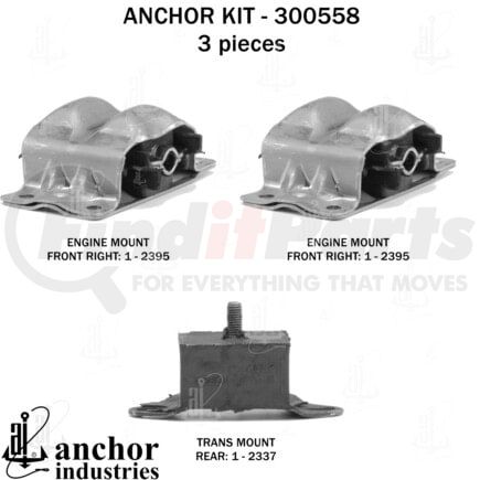 Anchor Motor Mounts 300558 Engine Mount Kit - 3-Piece Kit, for 1972-1973 Chevrolet Impala
