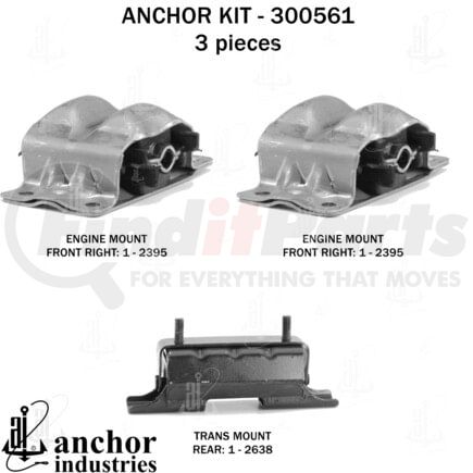 Anchor Motor Mounts 300561 Engine Mount Kit - 3-Piece Kit, for 1985-1987 Chevrolet GMC Suburban