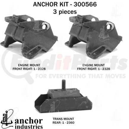 Anchor Motor Mounts 300566 Engine Mount Kit - 3-Piece Kit
