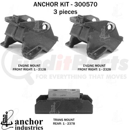Anchor Motor Mounts 300570 Engine Mount Kit - 3-Piece Kit