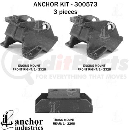 Anchor Motor Mounts 300573 Engine Mount Kit - 3-Piece Kit