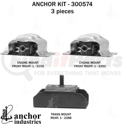 Anchor Motor Mounts 300574 Engine Mount Kit - 3-Piece Kit