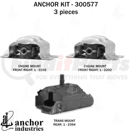 Anchor Motor Mounts 300577 Engine Mount Kit - 3-Piece Kit