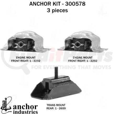 Anchor Motor Mounts 300578 Engine Mount Kit - 3-Piece Kit, for 1987-1989 Chevrolet GMC G-Series
