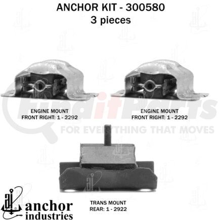 Anchor Motor Mounts 300580 Engine Mount Kit - 3-Piece Kit, for 1991-1999 Chevrolet GMC P-Series