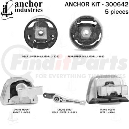 Anchor Motor Mounts 300642 Engine Mount Kit - 5-Piece Kit, for 2014-2017 Volkswagen Beetle