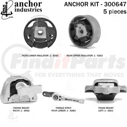 Anchor Motor Mounts 300647 Engine Mount Kit - 5-Piece Kit, for 2007-2016 Volkswagen Eos