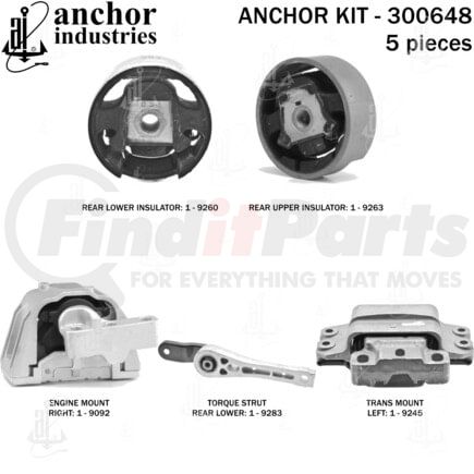 Anchor Motor Mounts 300648 Engine Mount Kit - 5-Piece Kit, for 2020-2021 Volkswagen Passat