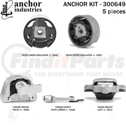 Anchor Motor Mounts 300649 Engine Mount Kit - 5-Piece Kit, for 2010 2012 Volkswagen Golf