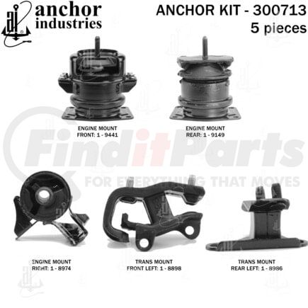 Anchor Motor Mounts 300713 Engine Mount Kit - 5-Piece Kit, (3) Engine Mounts, (2) Trans Mounts