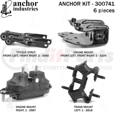 Anchor Motor Mounts 300741 Engine Mount Kit - 6-Piece Kit, (3) Engine Mounts, (2) Torque Strut Mount, (1) Trans Mount