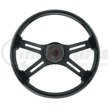 United Pacific 88185 Steering Wheel - 18" Matte Black, 4 Spoke, with Horn Bezel and Gloss Black Button