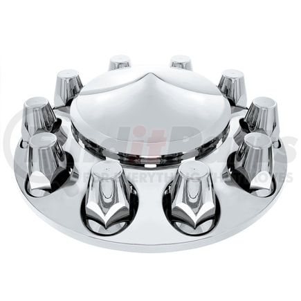 United Pacific 10363 Axle Hub Cover - Front, Chrome, ABS Plastic, Pointed, 10 Lug Nuts, with 33mm Nut Size