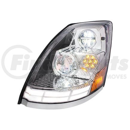 United Pacific 35893 Headlight - L/H, Chrome, LED, with ABS Rear Housing, with Dual Color LED Light Bars
