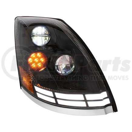 United Pacific 35896 Headlight - Black LED, Passenger Side, with Dual Color LED Light Bars, for 2003-2017 Volvo VN/VNL
