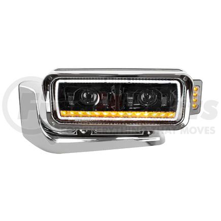 United Pacific 35913 Headlight - L/H, LED Projector, Black Inner Housing, with Turn Signal Light