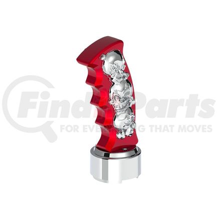 United Pacific 70836 Gearshift Knob - Aluminum, Thread-On, ,Pistol Grip, with Chrome 9/10 Speed Adapter, Candy Red, with Chrome Skulls