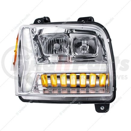United Pacific 35131 Headlight - Passenger Side, Chrome, with LED DRL Bar, For 2018-24 Kenworth W990