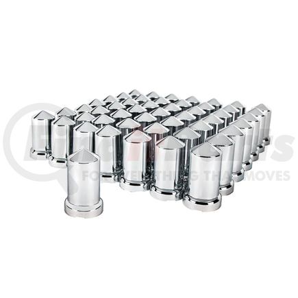 United Pacific 10117CB Wheel Lug Nut Cover Set - 33mm x 3 3/16", Chrome, Plastic, Pointed, with Flange, Push-On Style