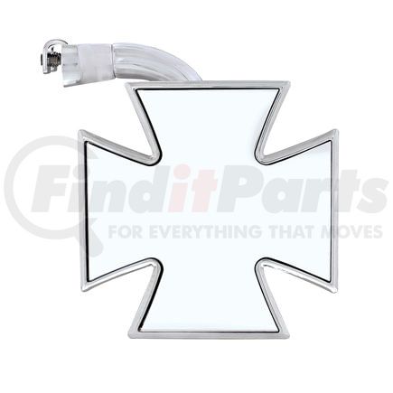 United Pacific M1006 Door Mirror - Chrome Iron, "Maltese" Cross Style, with Curved Mounting Arm
