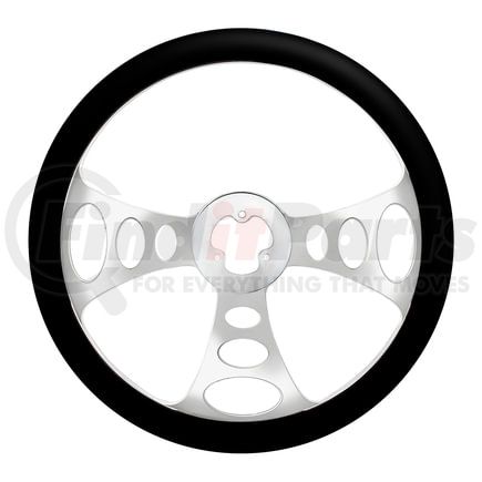 United Pacific 88161 Steering Wheel - 18" Chrome, Aluminum, "Chopper" Style, with Black Leather Rim