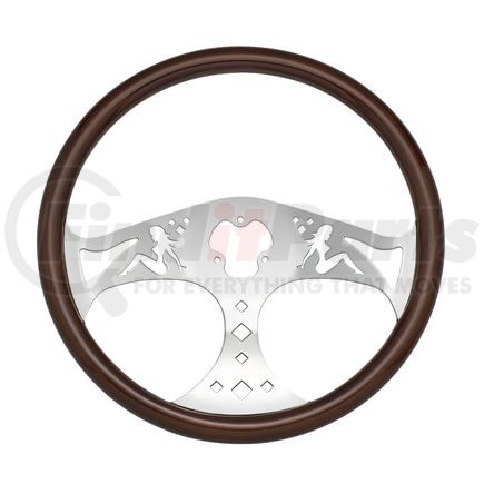 United Pacific 88312 Steering Wheel - 18", Lady, with Chrome Horn Bezel and Horn Button, Woodgrain