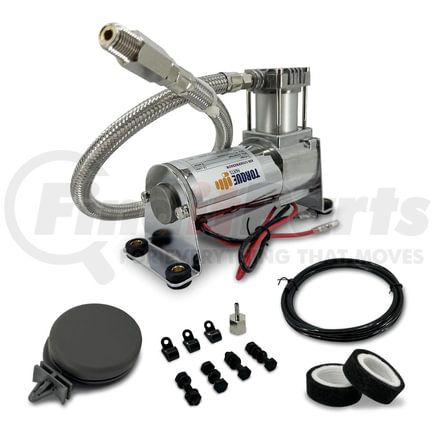 Torque Parts TR16192 Chrome Air Compressor, 12V, 120 PSI, with Air Inlet Filter and Tubing