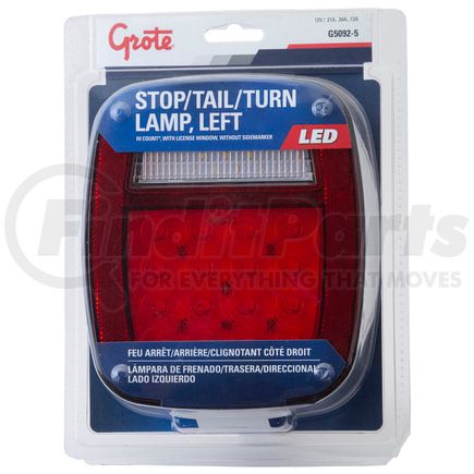 Grote G50925 Stop/Tail/Turn Light - Hi Count LED, Red, 3-Stud, Left-Hand, 12V, Blunt Cut