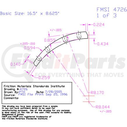 Abex AN4726D-S70 Drum Brake Shoe Lining