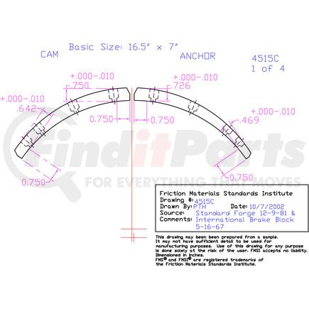 Abex EL4515CD-B4D Drum Brake Shoe Lining