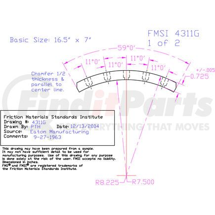 Abex ENP4311GD-B4F Drum Brake Shoe Lining
