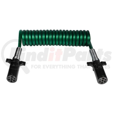 Tectran 7ATG222PG Trailer Power Cable - 12 ft., 7-Way, Powercoil, ABS, Green, with Poly Plugs