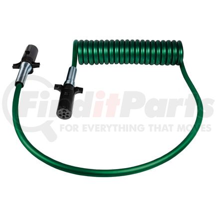 Tectran 7ATG522PG Trailer Power Cable - 15 ft., 7-Way, Powercoil, ABS, Green, with Poly Plugs