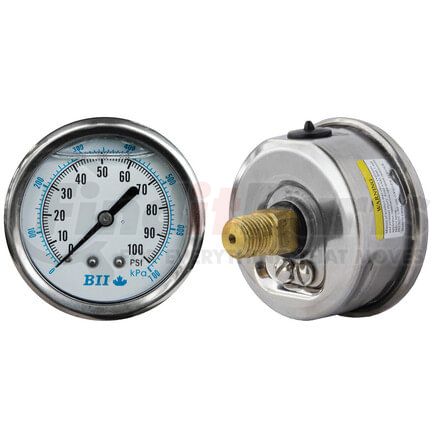 Tectran 80L25CB1C Brake Pressure Gauge - Center Mount, 2.5 in. diameter, 0 - 100 psi, Glycerin Filled