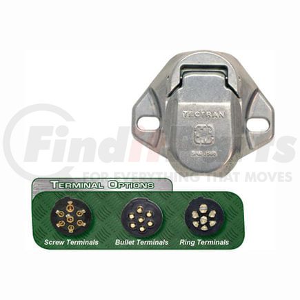 Tectran 670-74 7-Way SAE Bull Nose Trailer Receptacle Socket, Split Pins, Ring Terminals