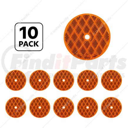 United Pacific 30723P10 3-3/16" Round Center Bolt Amber Reflector, Acrylic Lens with Adhesive Backing, Pack of 10