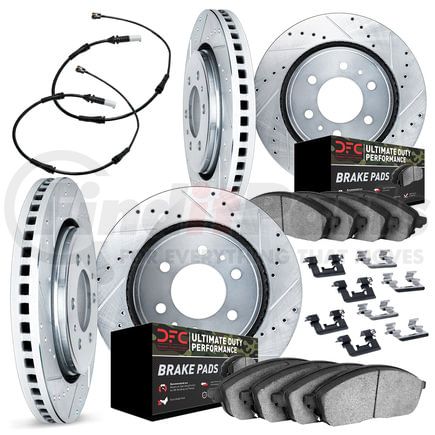 Dynamic Friction Company 7424-47001 Brake Rotor - Drilled & Slotted - Silver w/HD Brake Pad w/HW Kit & Sensor