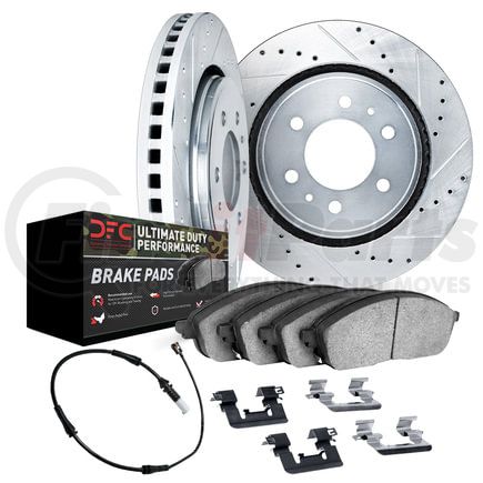 Dynamic Friction Company 7422-47002 Brake Rotor - Drilled & Slotted - Silver w/HD Brake Pad w/HW Kit & Sensor