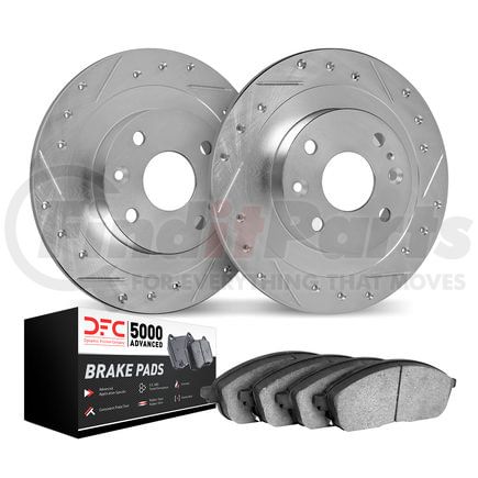 Dynamic Friction Company 7502-20005 Rotors-Drilled and Slotted-Silver with 5000 Advanced Brake Pads