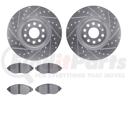 Dynamic Friction Company 7502-74026 Brake Rotor - Drilled & Slotted - Silver with 5000 Brake Pads - Ceramic