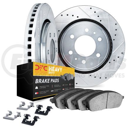 Dynamic Friction Company 7212-48077 Brake Rotor - Drilled & Slotted - Silver- HD Brake Pad - Hardware