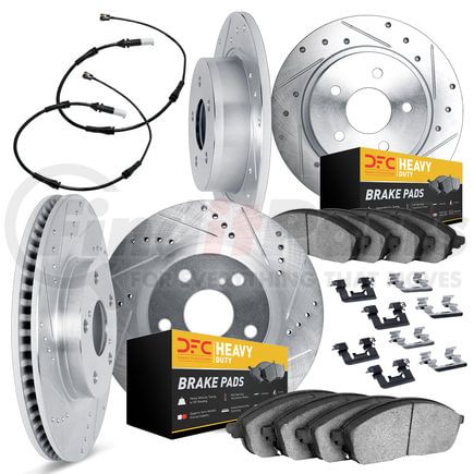 Dynamic Friction Company 7224-40004 Brake Rotor - Drilled & Slotted - Silver w/HD Brake Pad w/HW Kit & Sensor