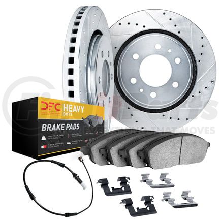 Dynamic Friction Company 7222-63193 Brake Rotor - Drilled & Slotted - Silver w/HD Brake Pad w/HW Kit & Sensor