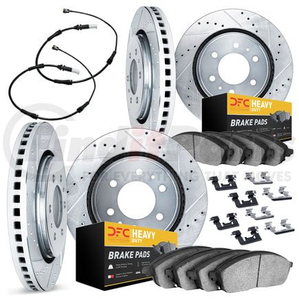 Dynamic Friction Company 7224-40009 Brake Rotor - Drilled & Slotted - Silver w/HD Brake Pad w/HW Kit & Sensor